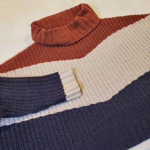 Pol‎ Color Block Rib Textured Turtleneck Sweater Rust Cream Gray Women's Medium